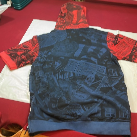 USA flag HOODIE new Denim Distillery American Short Sleeves Red White Blue MENS - Picture 12 of 15